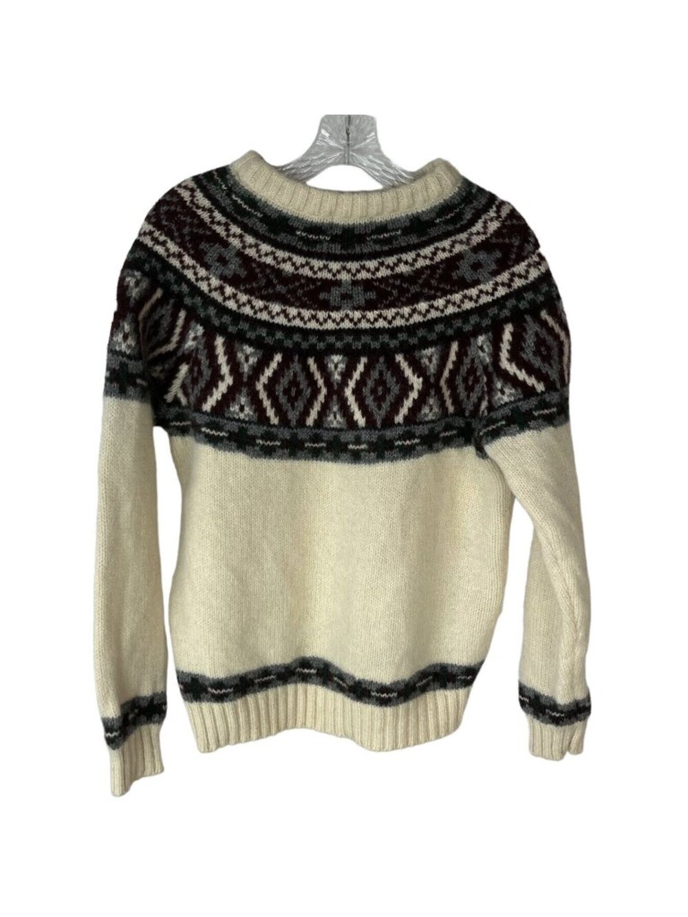 Woolrich Mens Wool Sweater Medium Cream Green Chunky Nordic Fair Isle